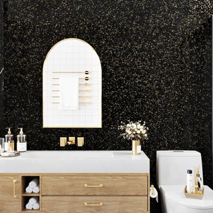 Black and Gold Granite Marble Contact Paper Peel and Stick Wallpaper Countertops 15.7"x78.8" Glossy Granite Contact Paper for Kitchen Cabinets Waterproof Removable Vinyl Wallpaper Backsplash