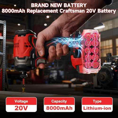 2Pack 8000mAh 20 Volt Batteries Replacement for Craftsman 20V Lithium Battery Compatible with CMCB205 CMCB204 CMCB206 CMCB202 CMCB201 Craftsman 20V MAX Cordless Power Tool