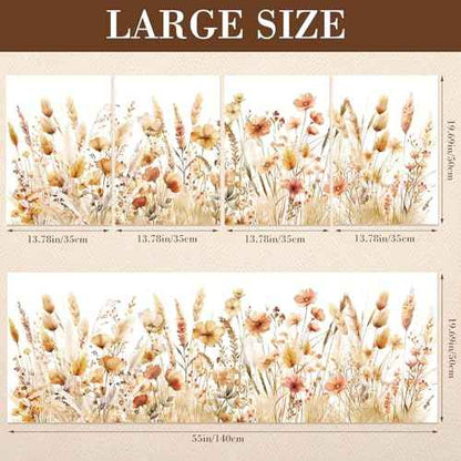 Janlaugh 4 Pcs Boho Flower Wall Decals Wildflower Wall Stickers Large Flower Grass Fall Stickers for Nursery Bedroom Living Room Peel and Stick Wildflower Decals for Wedding Shower Decoration