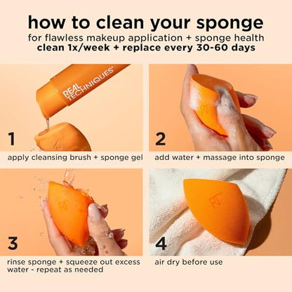 Real Techniques Iconic Blend + Set Makeup Sponge Duo, Makeup Blending Sponges, For Liquid, Cream, & Powder, Cloud Skin, Powder Sponge & Foundation Sponge, Latex-Free, Vegan & Cruelty Free, 2 Count