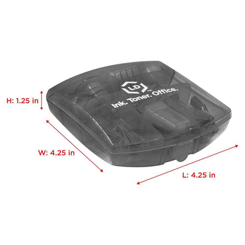 LD Products Black Mini Office Supply Kit Portable Case with Scissors, Paper Clips, Tape Dispenser Set, Pencil Sharpener, Mini Stapler with Staples and Staple Remover