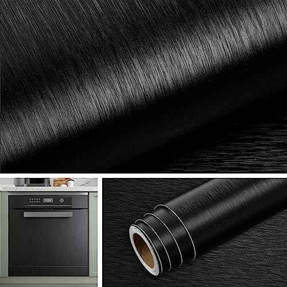 Livelynine Brushed Black Peel and Stick Wallpaper Stainless Steel Contact Paper for Appliances Dishwasher Refrigerator Door Covers Fridge Vinyl Wrap Waterproof Kitchen Counter Top Cover 15.8x78.8