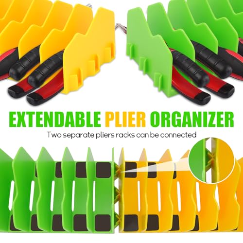 Plier Organizer, 4 Pack Pliers Organizer for Tools Cutters with Extendable Design & Non-Slip Rubber Base, 40 Slots Drawer Organizers for Tools, Wrenches, Screwdrivers,Green&Yellow
