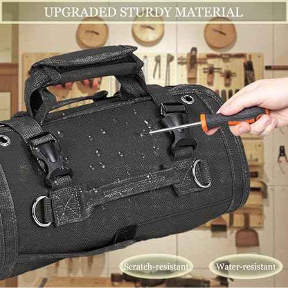 Tool Organizer Bag, Foldable Roll Up Bag Organizer w/ 2 Detachable Pouches, Heavy Duty Tool Storage Organization for Mechanic Carrying Toolbag, Dad Men Birthday Father Day, Gifts for Him (Black)