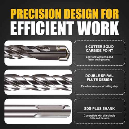 8-Pieces SDS-Plus Rotary Hammer Drill Bit Set, Carbide Tip 4-Cutter for Brick,Stone & Concrete