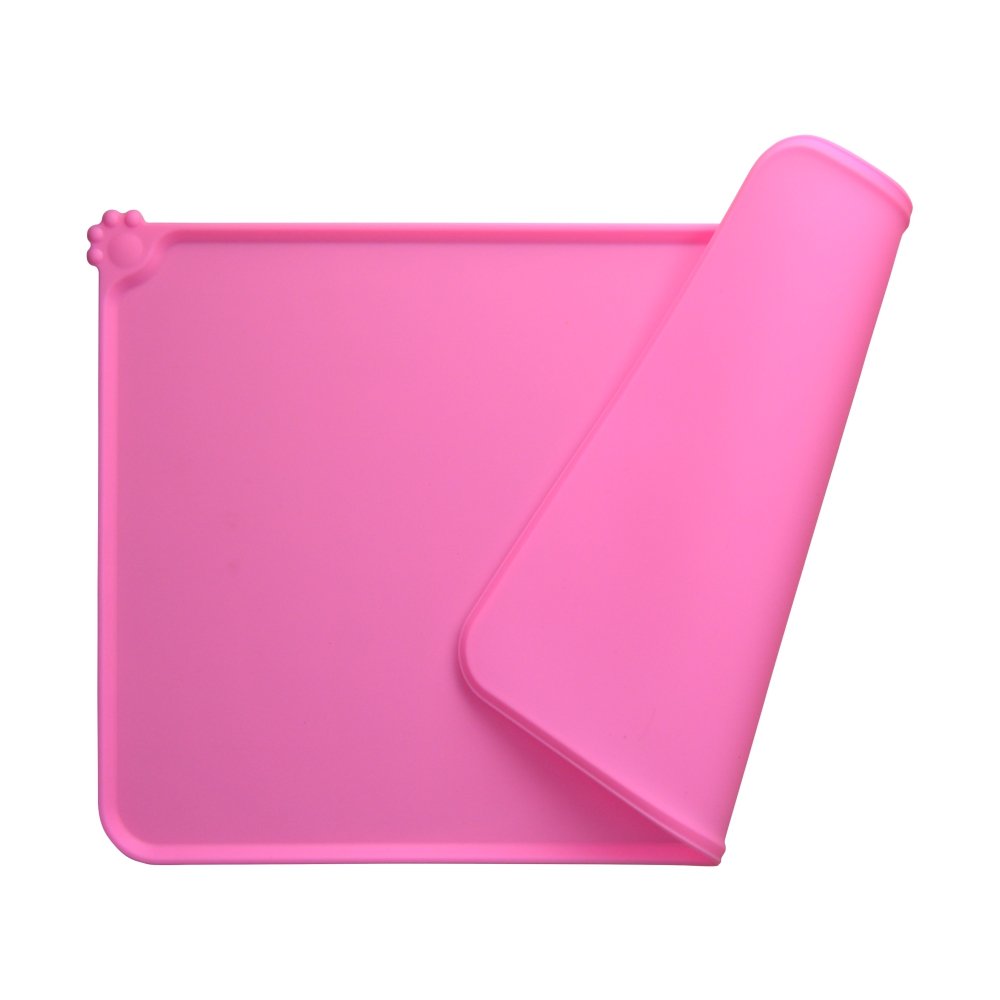 Dog Food Mat, Silicone Dog Cat Bowl Mat, Non Slip Pet Feeding Mat Waterproof Dog Placemat for Small Animals (18.5"x11.8", Pink)