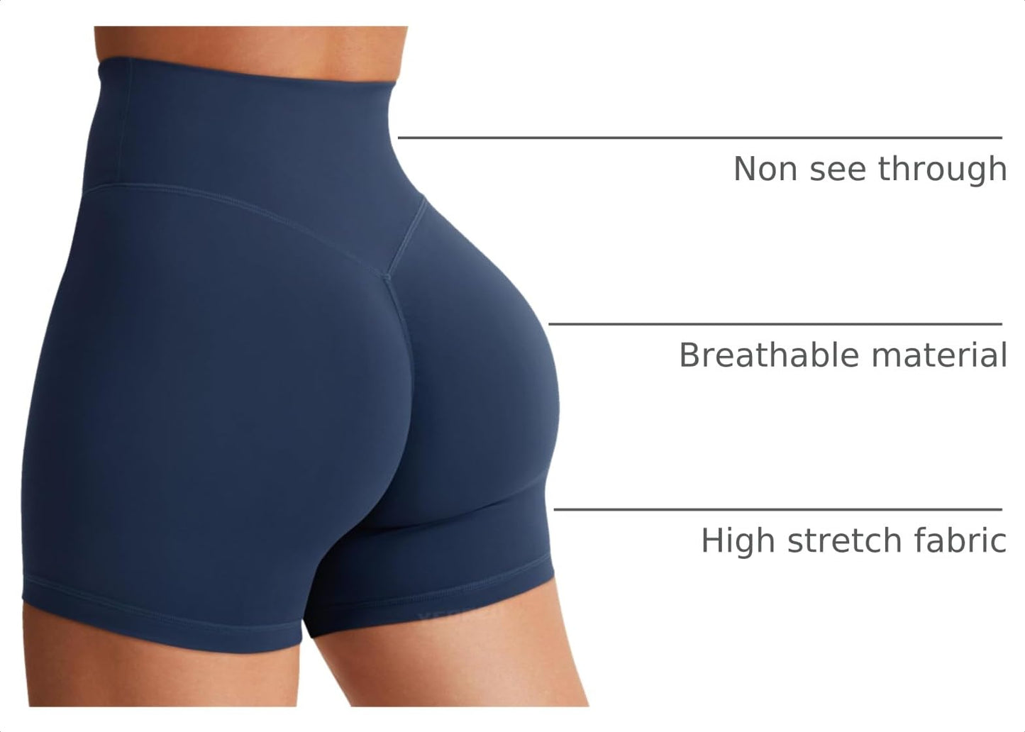 YEOREO Women's Biker Shorts 4.5" / 6" Workout Gym Shorts High Waist Tummy Control Hidden Scrunch Running Yoga Navy Blue