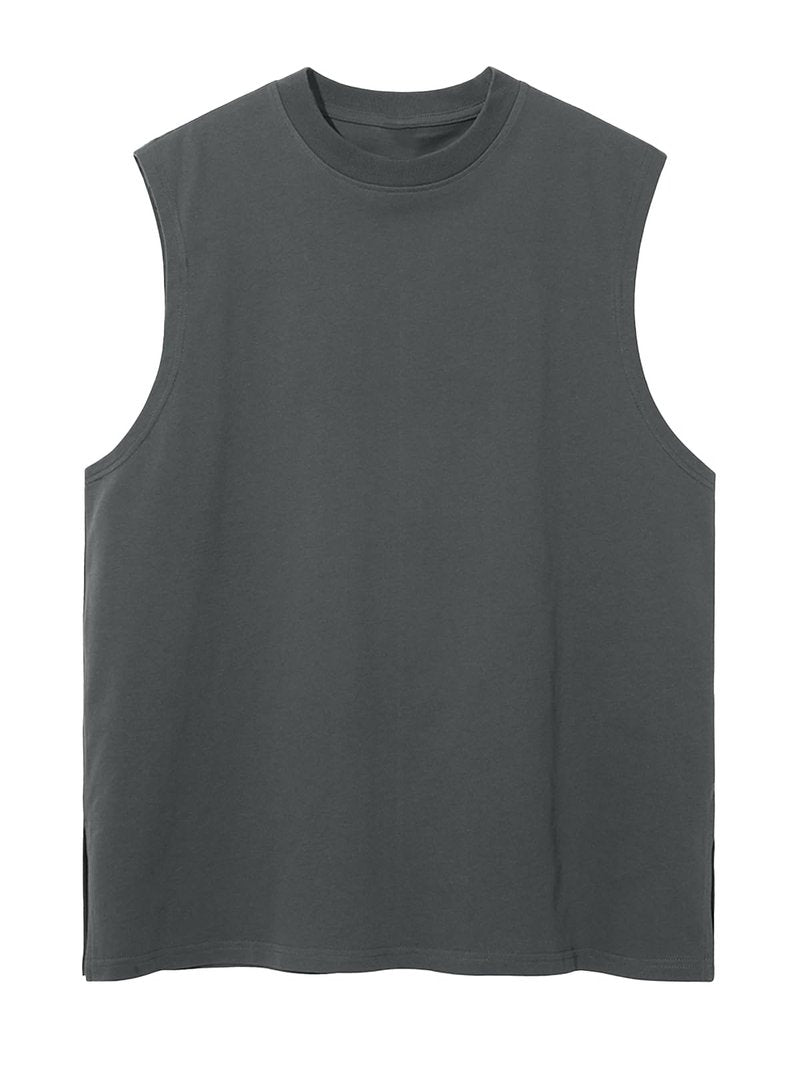 Mens Workout Tank Tops Sleeveless Tee Shirts Men Muscle Shirt Gym Cotton T Shirts Running Beach Loose Fit Tee（XZG,GY,M A-Grey