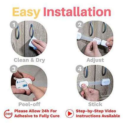 Inaya 16-Pack Child Proof Locks for Cabinet Doors, Drawers, Fridge, Toilet Seat, Dishwasher, Trash Can, Cupboard - 3M Adhesive - No Drilling - Baby Proofing Cabinet Locks