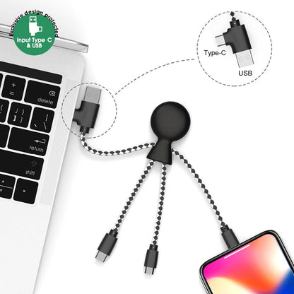 Xoopar Multi USB Cable 4 in 1 - Universal Charger Made from Recycled Plastic - USB, USB-C, Lighting, Micro USB Ports - Compatible with All Smartphones Mr Bio White Octopus