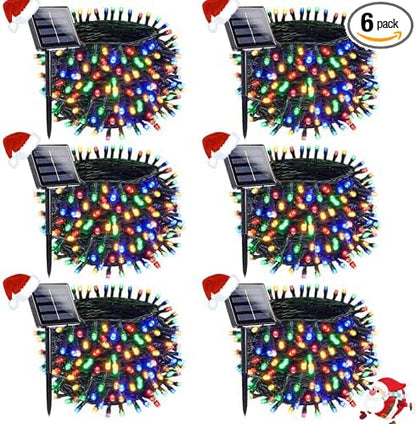 OZS 6 Pack 480LED Solar Christmas String Lights Outdoor, Waterproof 8 Modes Solar Tree Light, Green Wire Christmas Lights Outdoor for Garden, Party, Wedding, Christmas Decorations (Multicolor)