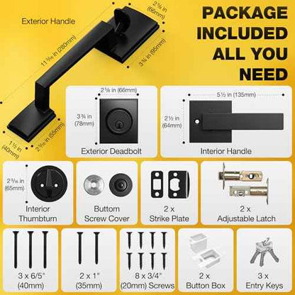 Kolet Front Door Lock Set, Front Door Handle and Deadbolt Set, Single Cyclinder Exterior Door Lock Set, Heavy Duty Zinc Alloy, Reversible for Right & Left Opening, Matte Black