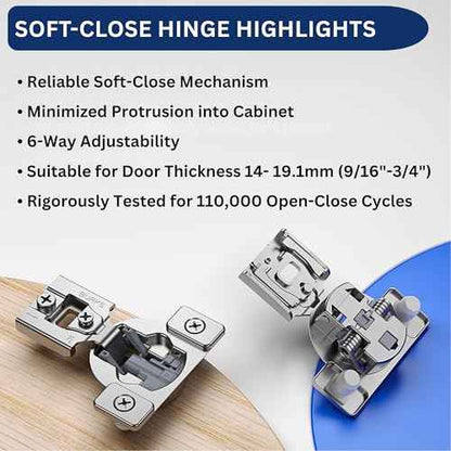 Burks Hinges 30 Pack 1/2'' Overlay Soft Close Hinges for Kitchen Cabinets - Stainless Steel, Anti-Rust, Self Closing Concealed Hinges, Installation Instruction and Screws Included