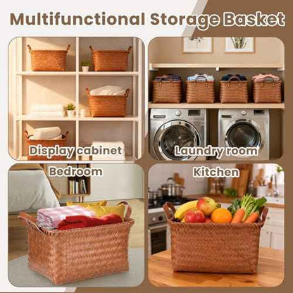 4 Pack Laundry Baskets Hampers Large Storage Baskets Clothes Hamper Woven Basket Blanket Basket Shelves Organizer Toys Closet Storage Bins for Car Bedroom Bathroom Living Room