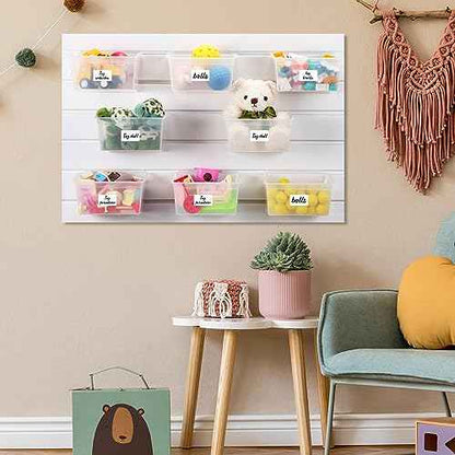 Mifoci 12 Pcs Storage Bins for PVC Slatwall Plastic Bin with Stickers Pens Slatwall Accessories for Organizing Hardware Craft Storage Tool Organizer Garage Craft Room Tool Shed(Clear)