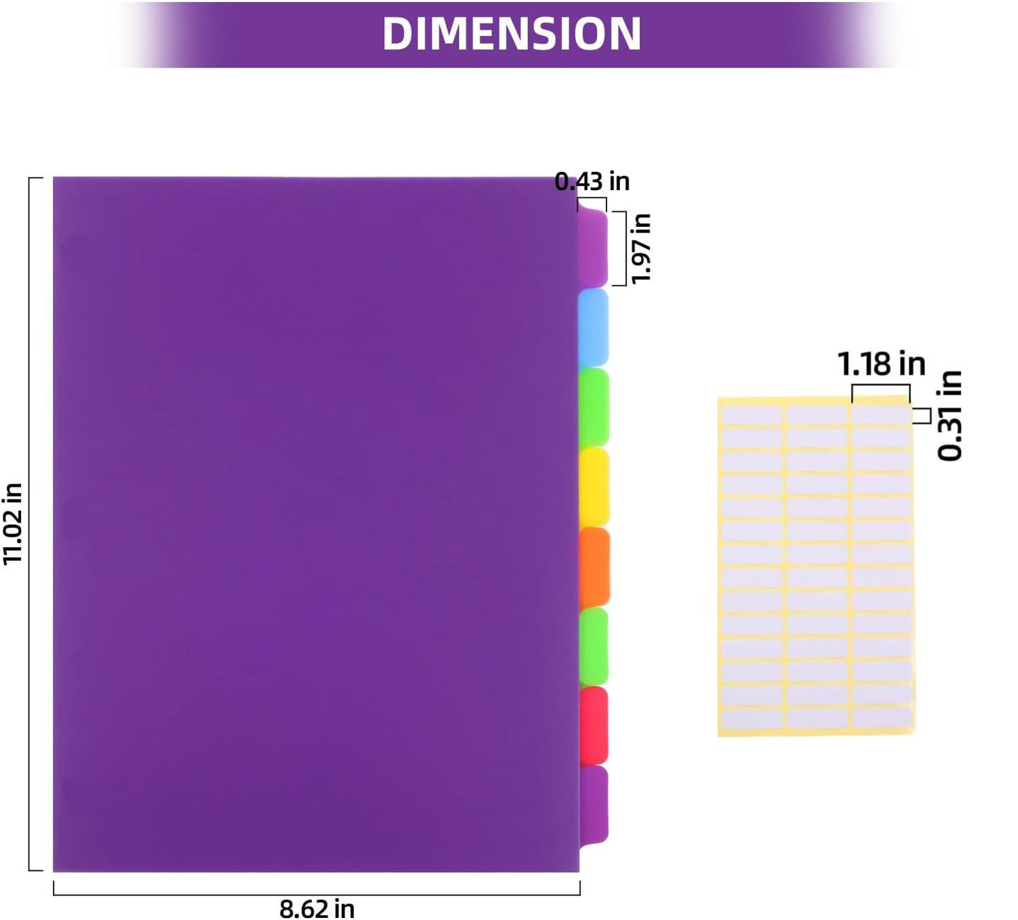 3 Set Plastic Binder Dividers with Tabs,Multicolor Index with 8-Tabs,Divider for 3 Ring Binder