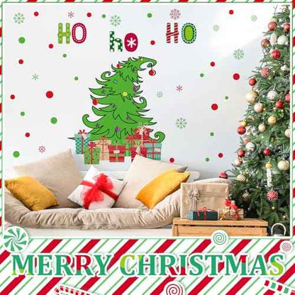 3 Sheets Christmas Wall Decals Red Green Christmas Sticker Xmas Tree Sign Decor Holiday Red Green Polka Dots Decals Gift Removable Wall Stickers for Xmas Holiday Home Decoration