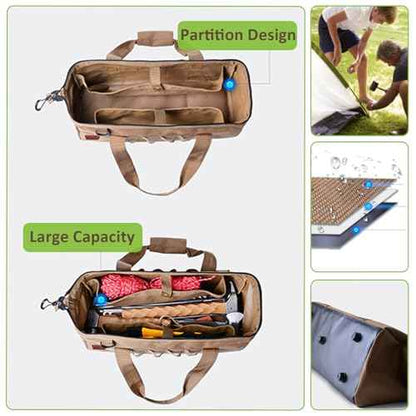 Brrnoo Large Capacity Camping Tool Bag with Wide Mouth Storage and Zipper, 1050D Oxford Cloth Waterproof Oxford Cloth Duty Tool Bag, Sturdy Bottom Tool Organizer for Outdoor Gear (Black)