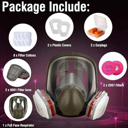 Full Face Respirator Mask - Gas Masks Survival Nuclear and Chemical for Asbestos, Fume, Resin, Dust and Chemical