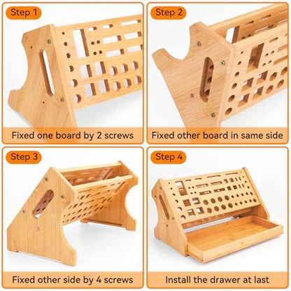 FPVERA Bamboo Screwdriver Organizer - Repair Tool Storage Holder Tool Storage Organizer Workbench Desktop Rack