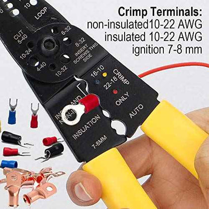 DOWELL Wire Stripping Tool Wire Stripper Crimper Cutter Multifunction 8 Inch 10-22AWG