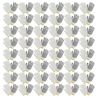 48 Pairs PVC Dotted Knit Work Gloves for Men Women, Comfortable Non Slip Cotton Gloves for General Purpose, One Size Bulk (48 Pairs White w/PVC Dots)