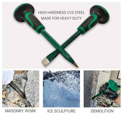 Heavy Duty Masonry Chisel Set,12 Inch Point and Flat Chisel, 9 Inch Brick Chisel With Hand Protector,for Demolition,Mason,Carving,Concrete (3 PCS Set)