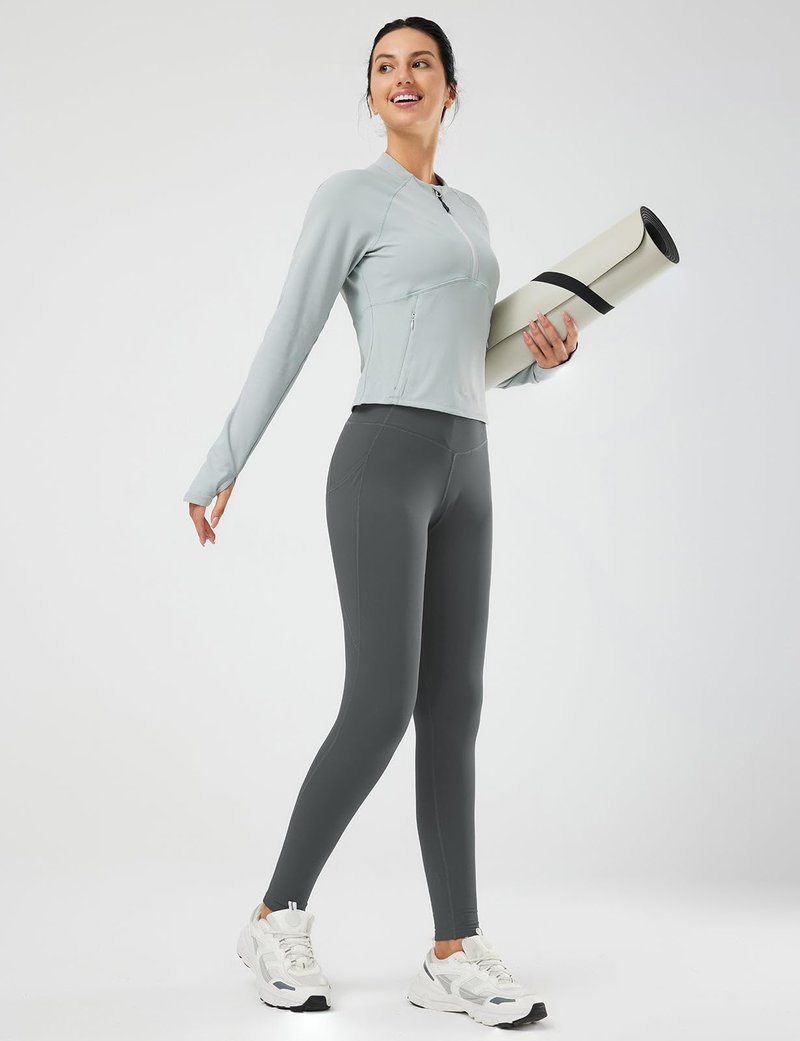 baleaf Women's Fleece Lined Leggings Thermal Warm Winter Tights High Waisted Thick Yoga Pants Cold Weather with Pockets Gray M