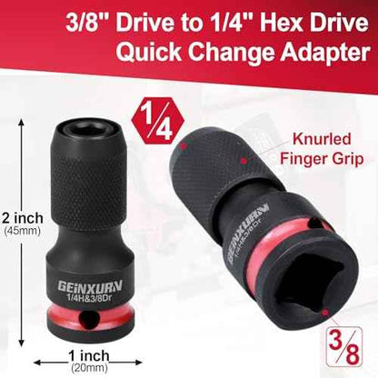 2PCS Impact Screwdriver Bit Holders, 3/8-Inch Square Drive to 1/4-Inch Quick Release Hex Socket Adapter for Impact Wrench