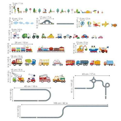 wondever Car Road Wall Stickers Transports Vehicles Truck Construction Peel and Stick Wall Art Decals for Boys Room Kids Bedroom Playroom