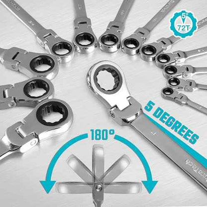 DURATECH 7/16" Flex-Head Ratcheting Combination Wrench, SAE, 72-Tooth, CR-V Steel
