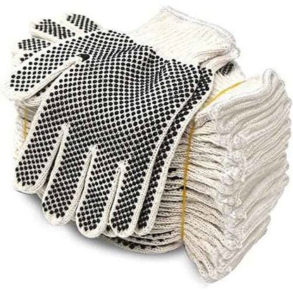 Evridwear Cotton Polyester String Knit Shell Safety Protection Work Gloves for Painter Mechanic Industrial Warehouse Gardening Construction Men & Women 12 Pairs, With Two Side dots, L Size