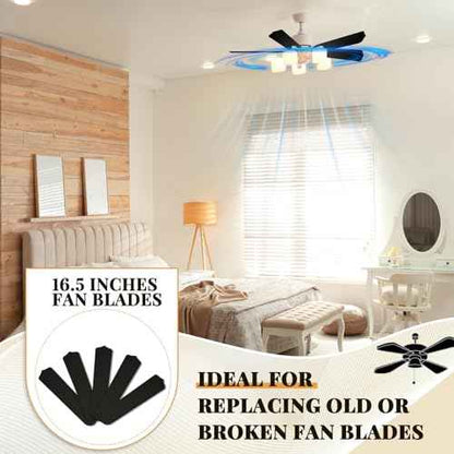 10Pcs Replacement Fan Blades for 42 52 Ceiling Fan Waterproof Weatherproof Fan Blades Replacement for Broken Substitution Replacing Indoor Outdoor Summer(Black,42 Inch)