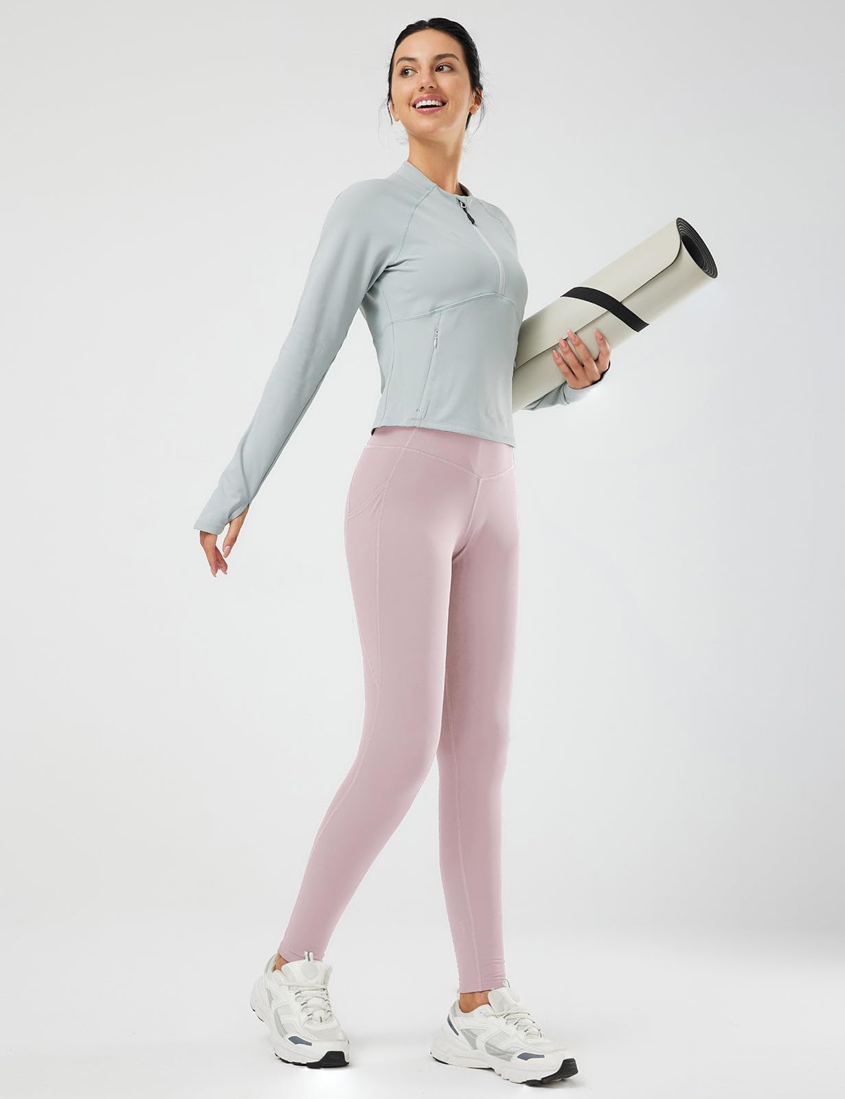 baleaf Women's Fleece Lined Leggings Thermal Warm Winter Tights High Waisted Thick Yoga Pants Cold Weather with Pockets Light Purple XS