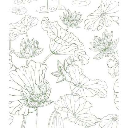 Safiyya Peel and Stick Wallpaper Green and White Floral Contact Paper Peel and Stick Wall Paper Lotus Modern Self Adhesive Removable Wallpaper for Bedroom Covering Vinyl Rolls 17.3" x 78.7"