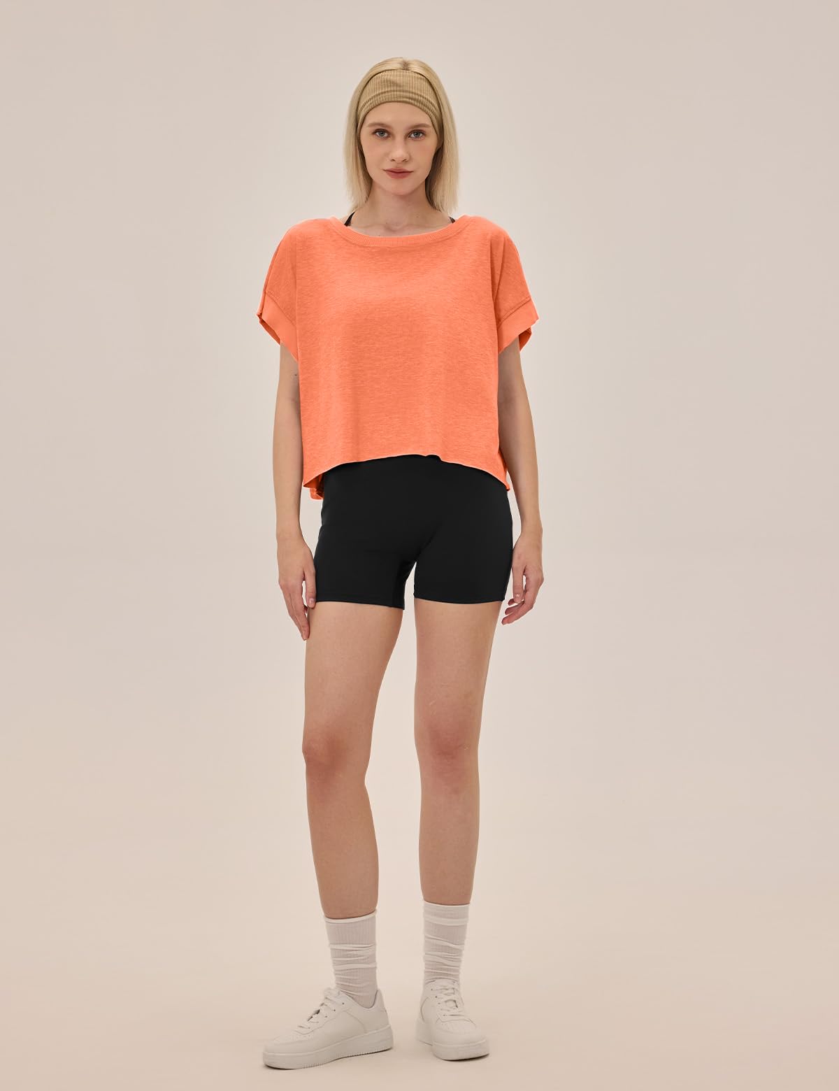 UNIANKIYA Open Back Workout Tops for Women Loose Fit Athletic Crop Tee Short Sleeve Gym Running Yoga Shirt Orange