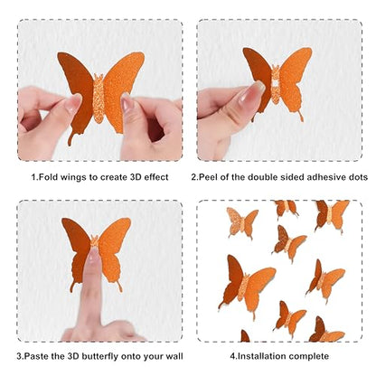 Glitter 3D Butterfly Wall Stickers - Orange
