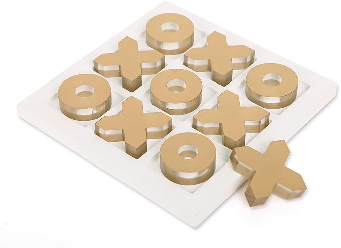 NIKKY HOME Acrylic Tic Tac Toe Wood Board Game Classic Coffee Table Decor Decorative Wooden Travel Game for Family Gold