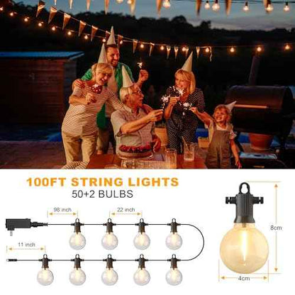 Outdoor String Lights, 100FT 4-Color LED Patio Lights with 50 Shatterproof G40 Globe Bulbs, Waterproof Hanging Lights for Outside, Backyard, Porch, Balcony, Gazebo, 2700K/3000K/4000K/6000K