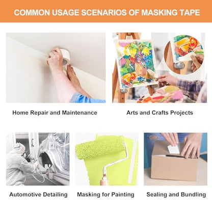 Masking Tape 1 inch 55 Yards 6 Pack Versatile Adhesive Painting Tape for General Purpose Use, Easy-Remove, Ideal for Labeling Painting,DIY, Art,Home,Office, School Total 330 Yards