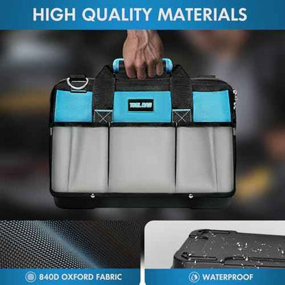 16 Inch Tool Bag Heavy Duty Tool Box Organizer, Portable Tool Organizers and Storage Bag, Tactical Toolbox with Anti-Slip Base & Adjustable Strap for Electrician, DIYer, HVAC, Mechanic