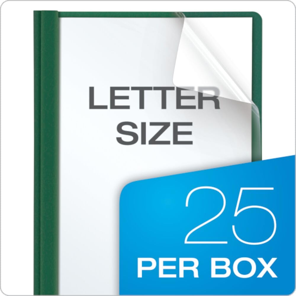 Oxford Report Covers, Clear Front, Letter Size Folder with Prongs, for Presentation at School or Office, Hunter Green, 25 per Box (55856EE)