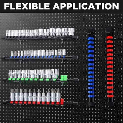 Socket Organizer Set 15PCS ABS Socket Holder Kit, 1/4-Inch x 80 Clips, 3/8-Inch x 75 Clips, 1/2-Inch x 60 Clips Socket Set Organizer, Drive Socket Tray, Socket Holders Clip Socket Rail, Green