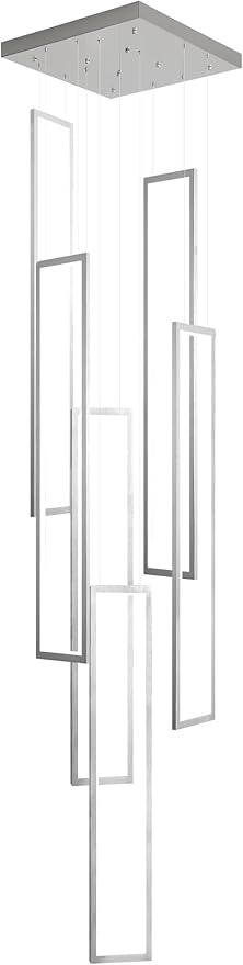Flashing God Modern Chandelier,Silver Chandelier with 6 Ring Led Foyer Chandeliers,Larger High Ceiling Chandelier for Living Room,Square Chandelier for Entryway Staircase LED Dimming 2700k-6001k