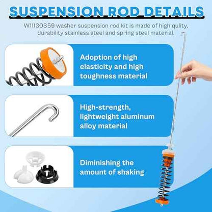 Upgraded MVWB765FW3 MVWB765FW4 WTW7500GC2 7MWTW7000EW0 Washer Suspension Rod Kit for Maytag Whirlpool Kenmore Washer WTW7040DW0 MVWB765FC3 7MWTW7300EW0 WTW7500GW0 11026132413