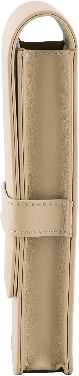 DiLoro Leather Triple Pen Case Pencil Pouch Holder for Three Fountain Ballpoint Rollerball Pens and Pencils (Beige)
