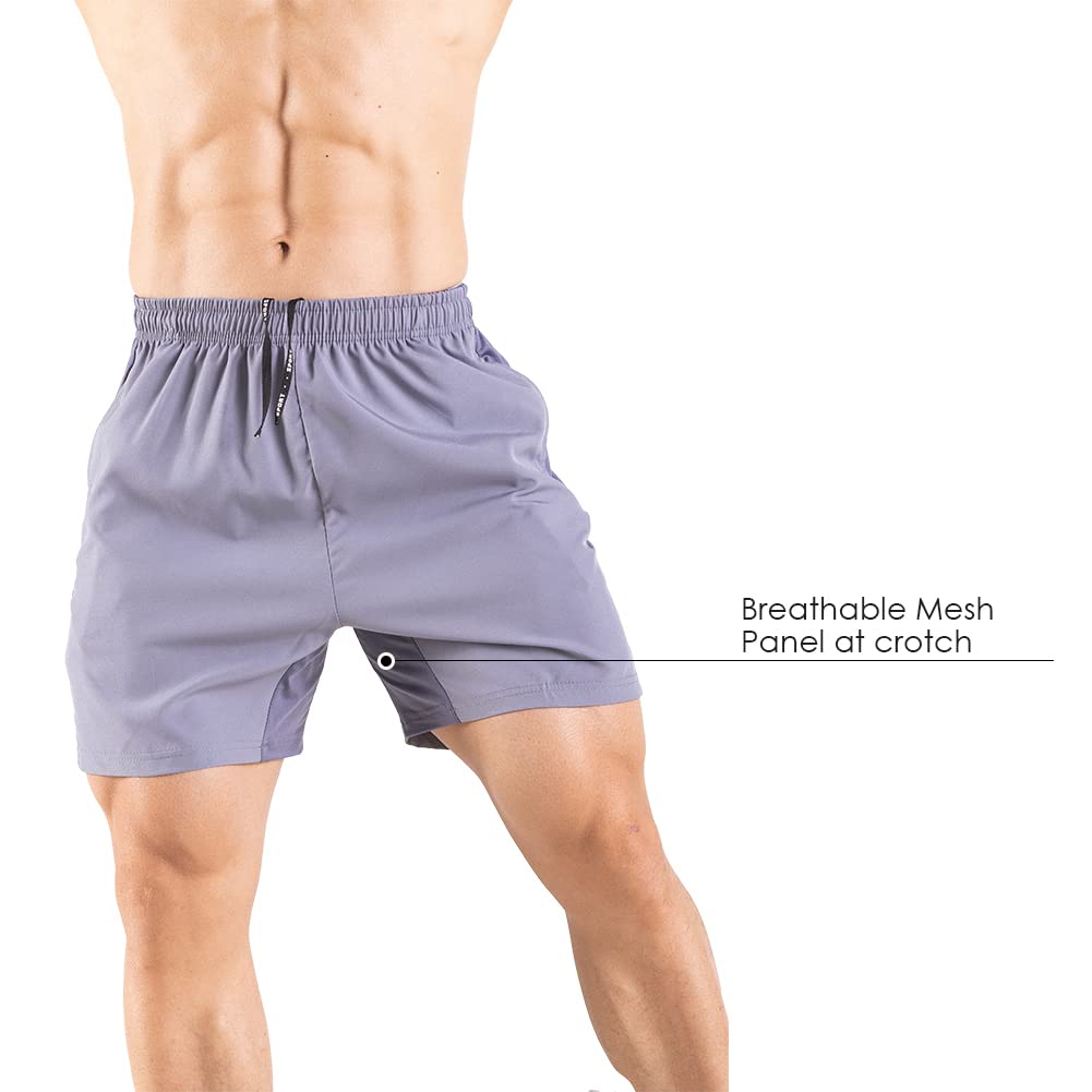 Gaglg Men's 5" Running Shorts 2 Pack Quick Dry Athletic Workout Gym Shorts with Zipper Pockets Black/Gray,Large