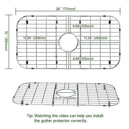 28" x 15" Sink Protectors for Kitchen Sink, Stainless Steel Sink Protector for Round Corner Sink with Center Drain Sink Rack for Bottom of Sink with Sink Strainers(Separable,28" x 15", Center Drain)