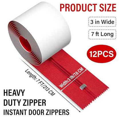 12 Pack Heavy Duty Zipper Door with Plastic Sheeting Cutter,7ft x 3in Double-Sided Self-Adhesive Zipper Door for Dust Barriers,Greenhouses,Construction Sites