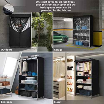 Macoda Storage Shelf Cover Wire Rack Shelving Dust Protective, Storage Shelving Unit Protector See Through, Fits Racks 14" D x 36" W x 72" H One Side See Through Panel (Cover only)